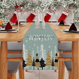 Christmas Decoration Table Runner Christmas Tree Snowflakes Christmas Decoration Seasonal Winter Kitchen Table Decoration Indoor Holiday Party Decor (40 x 140 cm)