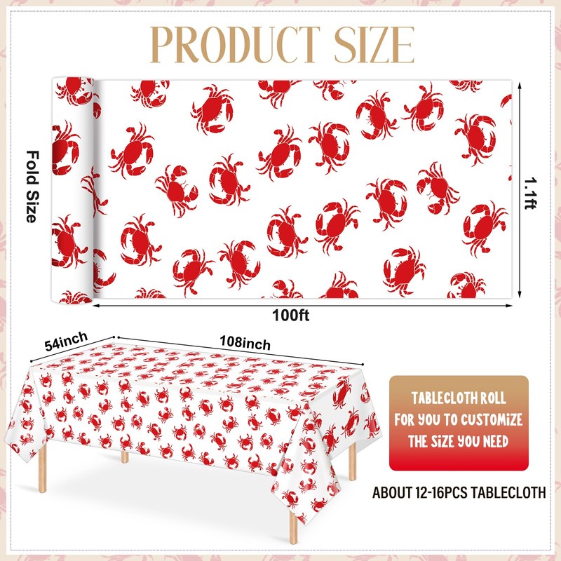 54 Inch x 100 FT Crab Boil Party Tablecloth Roll,