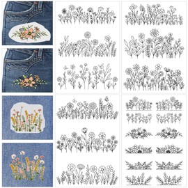 Water Soluble Stabilizer Embroidery Patterns - CRASHOT 4 Sheets Stick and Stitch Embroider Paper Wash Away, Flower Floral Daisy Butterfly Designs, Suprise for Hand Sewing Lover