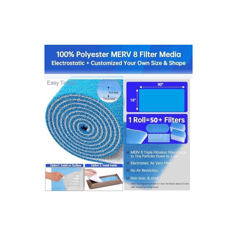 Air Vent Filters, 16" x 90" Cut to Fit Air