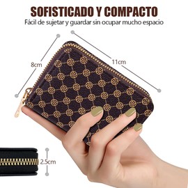 Cartera para Hombre para Tarjetas de Crédito, Cartera Mujer Pequeña con 9 Ranuras para Tarjetas y 2 Espacios para Monedas, Contiene Tarjetas Crédito, Efectivo y Cambio, Billetera Hombre.(Café)