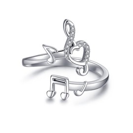 VENACOLY Music Note Ring Sterling Silver Treble Clef Adjustable Open Ring Musical Mother's Day Jewellery for Women Mum Musician
