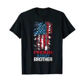Proud Army Brother US Flag and America Dog Tag Military Boy T-Shirt