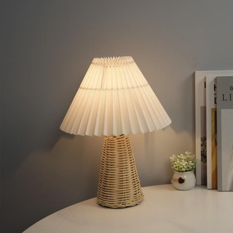 Cute Small Table Lamp, Rattan Bedside Lamp, Modern Bedside Nightstand