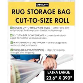 Rug Storage Bag – Extra-Long 390” Carpet Bag, Cut-to-Use Convenience – Waterproof & Tear-Resistant Plastic Rug Cover – Fits Multiple Rugs (Up to 9x12) – Durable Moving & Storage Solution