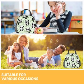 COOPASIA Panda Lunch Bag Kids, Insulated Lunchbox for Girls Boys, Green Cute Lunch Bags Reusable, Small with Pockets Lunchbag for School