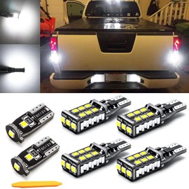 Xotic Tech 6pcs 6000K White T10 T15 168 LED License Plate Backup Reverse High Mount Light + Install Tool