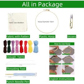 DIY Punch Needle Kits for Beginners Cute Cartoon Koala Portrait with Hoop Embroidery Punch Needle Starter Craft Set Easy for Adults Festival Gift and Decoration 20x20cm