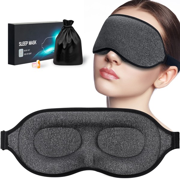 Sleep Mask for Women Men, 100% Light Blocking Eye Mask Sleeping for Side Sleeper, Luxury 3D Contoured Night Blindfold, Breathable & Soft Eye Covers for Sleeping, Travel, Nap(Gray)