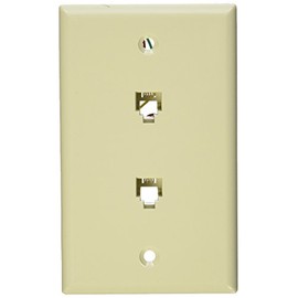 Leviton 40944-I Standard Telephone Wall Jack, 6P4C X 6P4C, Screw Terminals, Ivory