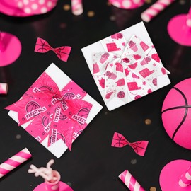 Diartpaint Pink Basketball Wired Edge Ribbons for Wrapping Gifts 4 Roll 20 Yard Basketball Ribbon for Sports Ball Theme Birthday Baby Shower Party Supply DIY Craft Wreath Bows Decorative Ribbon