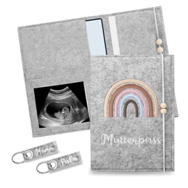 Maternity Log Protective Cover, A5 Maternity Log Cover, Felt Cover for Pregnancy Care with 2 Key Chains, with Inner Pocket and Elastic Band, for Storing Ultrasound Picture, Vaccination Certificate