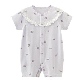 gurcooc Baby Girls' Romper Short Sleeve Bodysuit Ruffle Summer Baby Bodysuit Outfit Set, 3-18 Months, purple