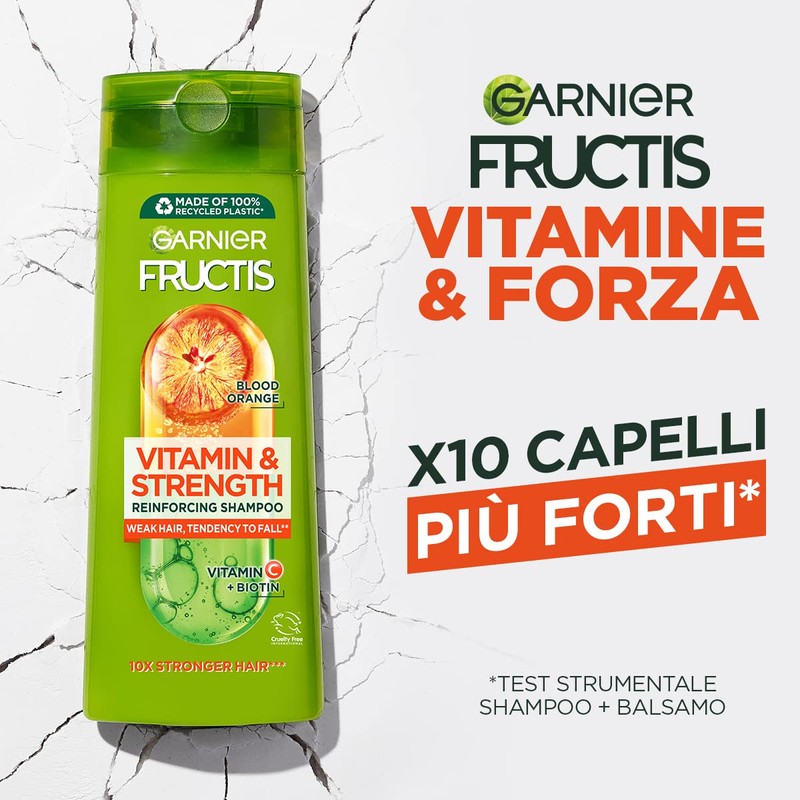 Shampoo Fructis Vitamine & Forza, per capelli fragili, Soggetti a