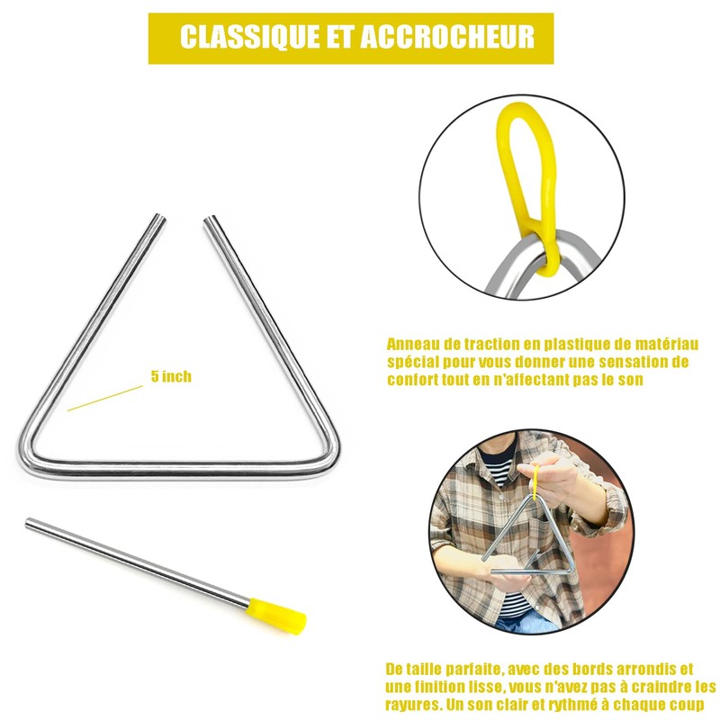 Set of 6 Triangle Instruments, Musical Instruments, Triangle, 5 Inch,