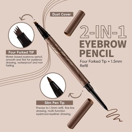 Lápiz Para Cejas 2 en 1 de Lápiz de Cejas Mágico de 4 Puntas, 2 in 1 Magic 4-Tip Eyebrow Pencil, 3D Waterproof and Sweat-proof Microblading Eyebrow Pencil Contouring Pen (Marrón claro)