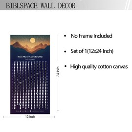 2025 Wall Calendar Moon Phase Calendar 2025 Lunar Calendar Celestial Wall Decor Full Moon Calendar Magnetic Canvas Print Blue Month Almanac Calendar for Living Room 12x24 Inch Unframed