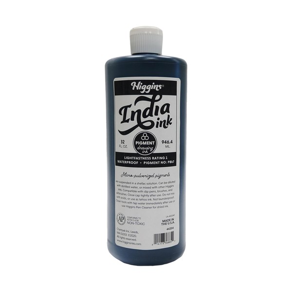 Higgins Black India Pigmented Drawing Ink, 32 Ounce Bottle (44204)