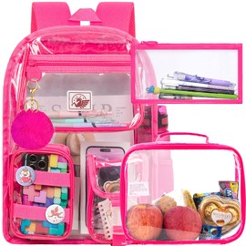 Clear Backpack, Heavy Duty Transparent Bookbag for Girls Women, Cute School See Through Backpacks for Teens Elementary - Rose