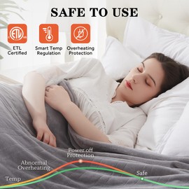 ThermaSnug Heated Electric Blanket Full Size, 80" x 84" Heating Bed Blankets 10 Heat Levels 12 Hours Selectable Auto Shut-Off, Fast Heating, Super Cozy Soft Flannel, Machine Washable, Light Grey