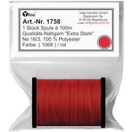1 x Spool of 100 m Quality Sewing Thread, Extra Strong, Colour No. 1068 Red, Ne 16/3, 100% Polyester for Sewing Machine Yarn, 1758