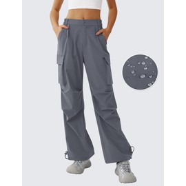 DLOODA Women’s Hiking Pants Wide Leg Cargo Pants Quick Dry Lightweight Water-Resistant Travel Casual Trousers with 4 Pockets Gray