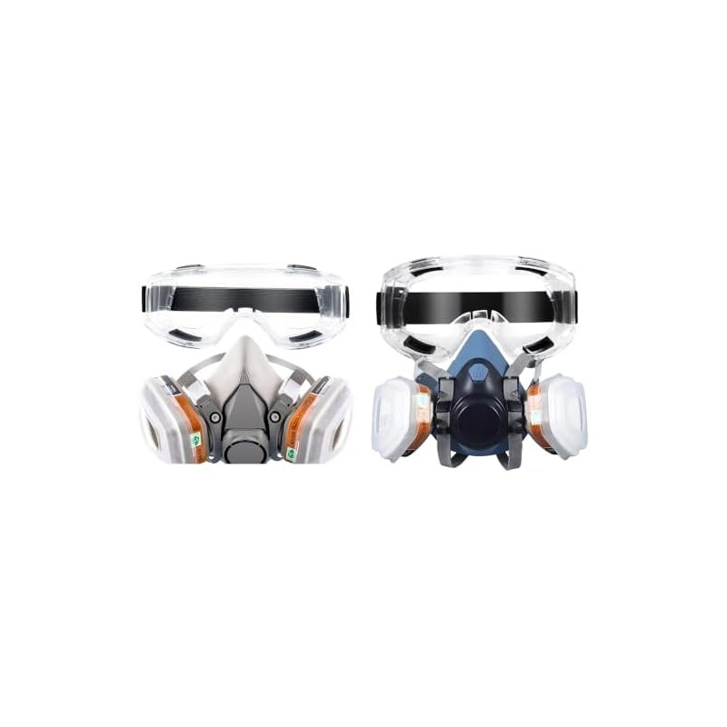 Mascarilla Respiratoria Reutilizable con Anteojos de Seguridad y Filtros Azul
