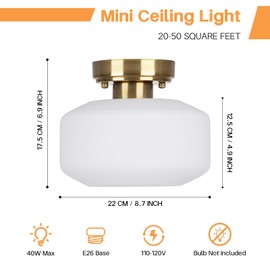 Fenluster Semi Flush Mount Ceiling Light,8.7''Modern Light Fixture Ceiling Mount,Gold Hallway Light Fxiture,Brass Ceiling Mount Lamp with Cream Glass Shade for EntryWay,Kitchen, Bedroom, Bathroom