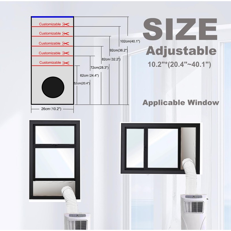 LIHONK Portable ac Window Vent kit【Titanium Silver+Black 100% Light Block】-
