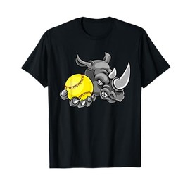 Rhino Softball Animal Cartoon Character T-Shirt