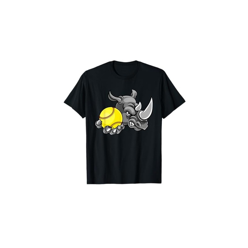 Rhino Softball Animal Cartoon Character T-Shirt