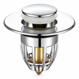 Pop-Up Bathroom Sink Drain Stopper with Hair Catcher Filter, Push-Button Plug