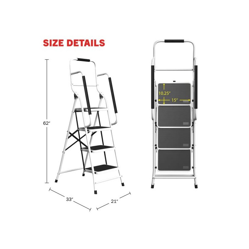 4 Step Ladder Folding Step Stool Ladder for Adults with