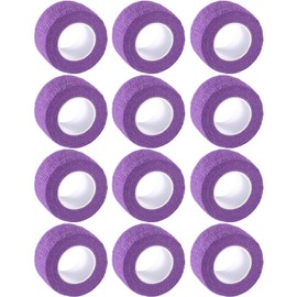 12-Pack Self Adhesive Bandage Wrap 1Inch x 5 Yards, Elastic Athletic Tape, Tattoo Grip Tape, Non Woven Medical Tape for First Aid, Sports, Wrist, Ankle, Vet Wrap for Pets (Purple)
