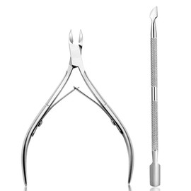 Cuticle Nipper Set, Cuticle Nipper Pusher and Cuticle Cutter Trimmer, Stainless Steel Nail Cuticle Scissors Clippers and Scraper, Durable Cuticle Nipper and Remover for Nail Art, Spa - 2Pcs