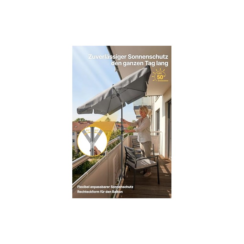 4smile Balcony Parasol 200 x 125 cm Set - UV50+