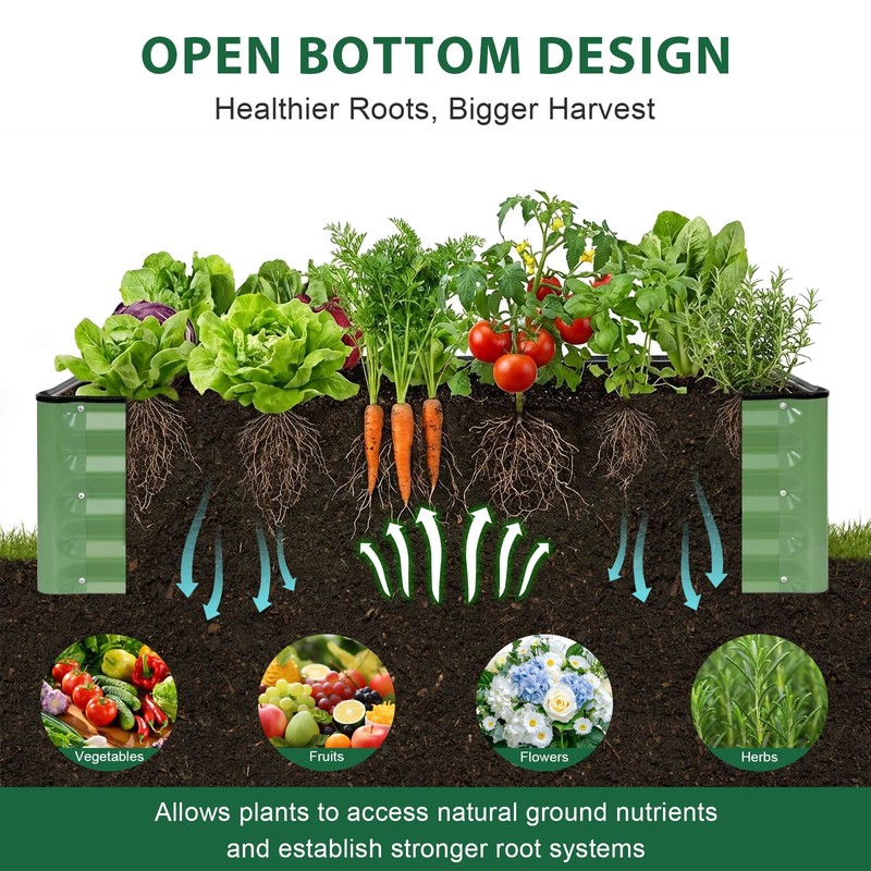 IGOHEALS 2 Pack 4x2x1 Ft Galvanized Raised Garden Bed, Green