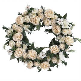 Artificial Wreath Rattan Silk Cloth White Vintage Peony Wreath for Decoration