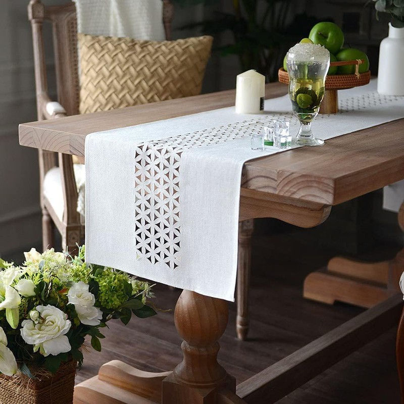 BAZIOE Table Runner White Modern Linen Table Runner Washable Table