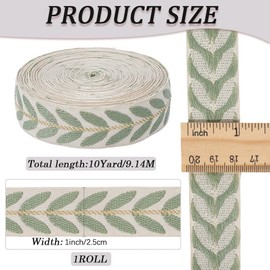 CABODYALS 9.14M 25mm Green Embroidered Leaf Pattern Ribbon Woven Ethnic Style Jacquard Trim Vintage Floral Fabric Spring Embroidery Ribbons for Sewing Making Handmade Bag Belt Clothing Decor Crafts