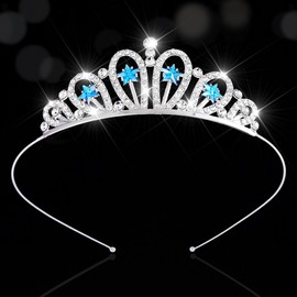 Kilshye Rhinestone Princess Tiara Silver Star Tiaras Crystal Birthday Headband for Girls (Blue, Free Size)