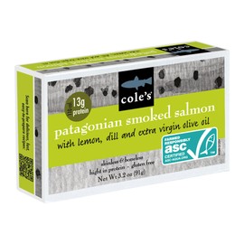 Cole's Patagonian Smoked Salmon Fillet w/Lemon & Dill in Extra Virgin Olive Oil | 3.2 oz Hand-Packed Smoked Salmon Canned | 13g Protein