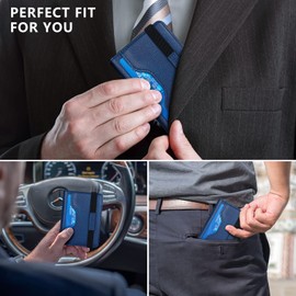 nuoku Minimalist Wallet for Men, Leather Slim RFID Mens Wallet, Bifold Front Pocket Wallet with ID Window and Elastic Card Slot, Max 9 Cards, Blue, Smart Wallet