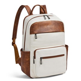 Mroede Laptop Backpack for Women Leather Work Backpack Purse Large Fashion 15.6" Computer Backpack for Travel College,Beige Brown