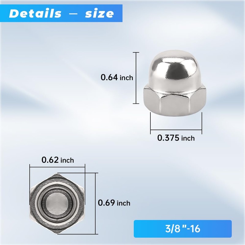 Glvaner 3/8"-16 (20 Pcs) Stainless Steel Acorn Cap Nuts, 304