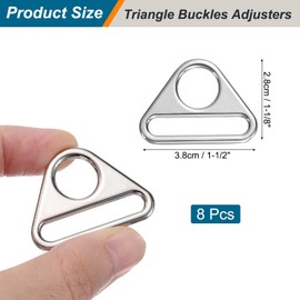 uxcell 8 Pcs 1 Inch Triangle Buckles Adjuster Triangle D Rings Strap for Purse Straps Keychain Lanyard Webbing Bag DIY Hardware Accessories, Silver