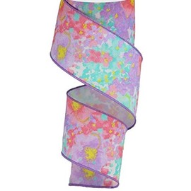 Painted Floral on Canvas Wired Edge Ribbon, 10 Yards (Lavender, 2.5 Inch)