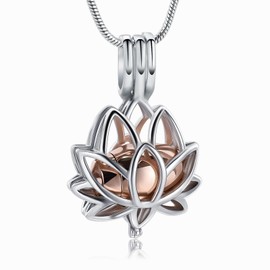 Cremation Jewelry for Ashes Pendant - Lotus Urn Necklace with Mini Keepsake Urn Memorial Ash Jewelry For Women Men
