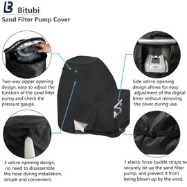 Bitubi Sand Filter Pump Cover,Waterproof Anti-UV Above Ground Pool Pump Cover,Suitable for Most Popular Brands Sand Filter on Market (Black)