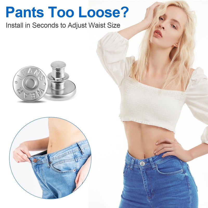 Ceryvop 8 Sets Jeans Button Pins, No-Sew Adjustable Waist Tightener